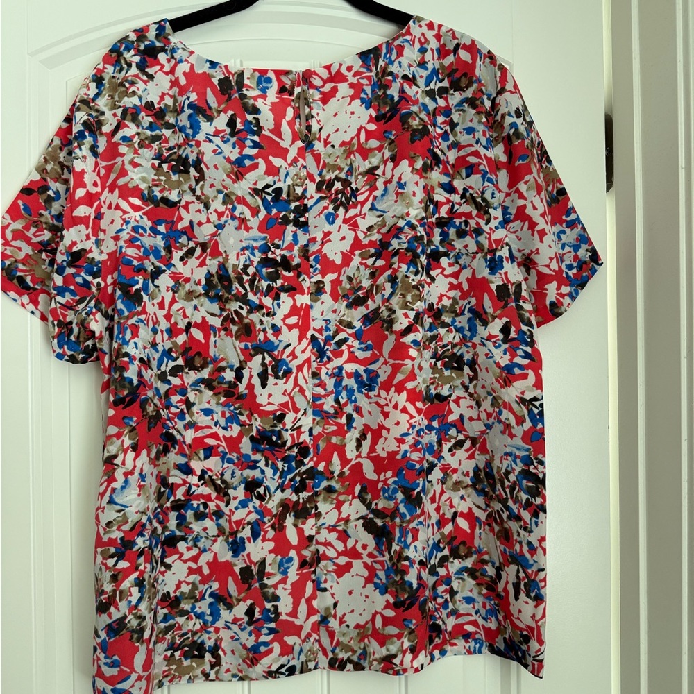 J. Crew Factory Red and White Boxy Blouse